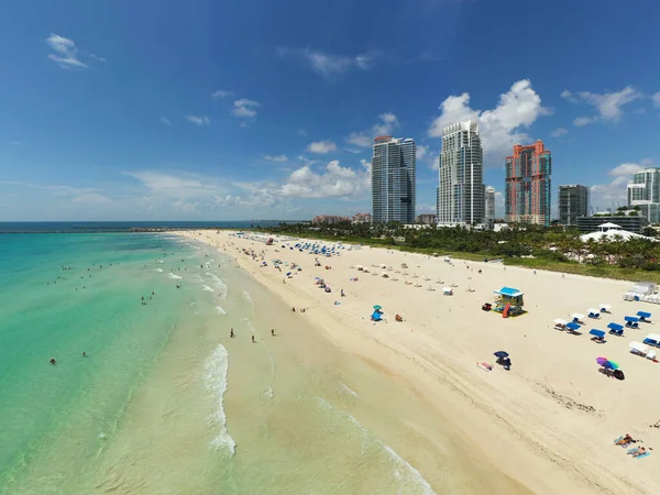 Summer Beach Scene Miami Reopen Coronavirus Covid Prevent — 스톡 사진