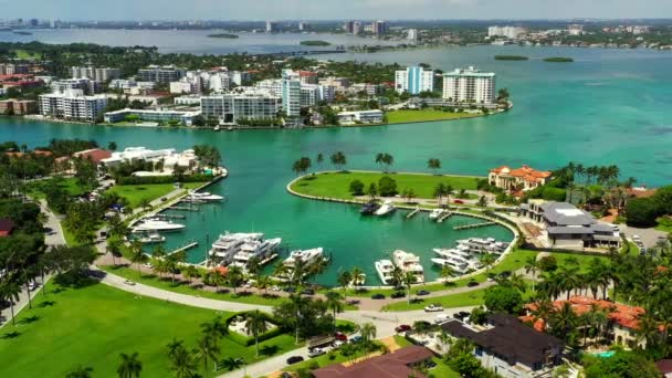 Luchtfoto Beelden Bal Harbour Marina Met Luxe Jachten Miami Beach — Stockvideo