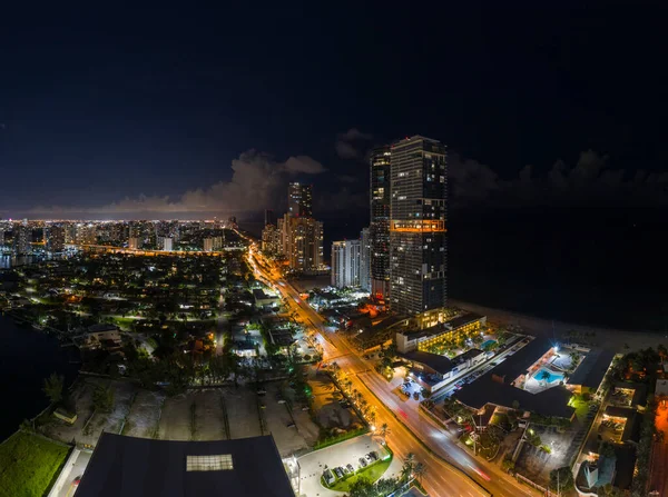 Авіаційне Нічне Зображення Miami Dade Sunny Isles Beach — стокове фото