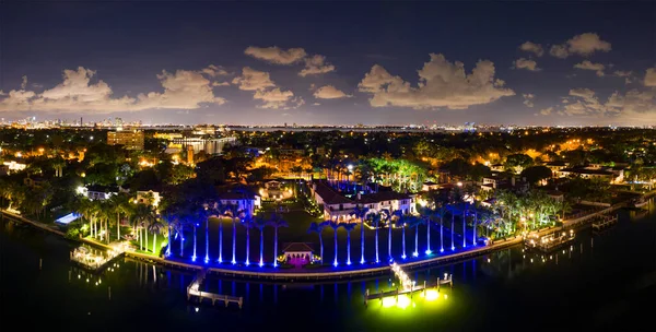 Luxo Miami Beach Mansões Luzes Néon Noite — Fotografia de Stock