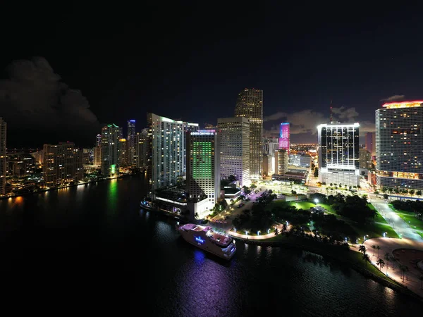 Miami Downtown Luchtfoto Nacht Stad Lichten — Stockfoto