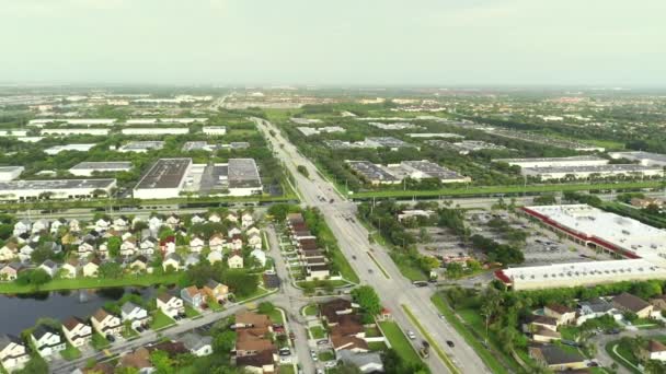 Letecké Video Miramar Florida Rezidenčního Přechodu Průmyslové Skladové Čtvrti — Stock video