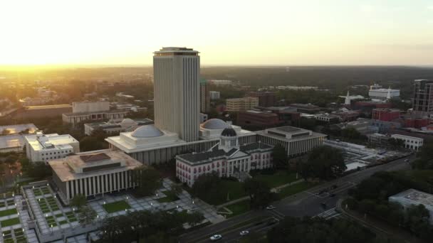 Aerial Video Florida State Capitol Building Downtown Tallahassee Shot Sunset — Stock Video