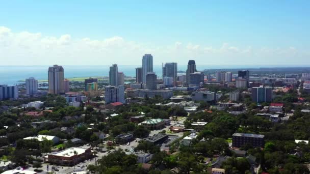 Воздушный Подход Downtown Petersburg Florida Usa — стоковое видео