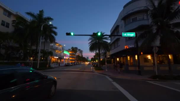 Miami Beach Septiembre 2020 Imágenes Nocturnas Miami Beach Collins Avenue — Vídeos de Stock