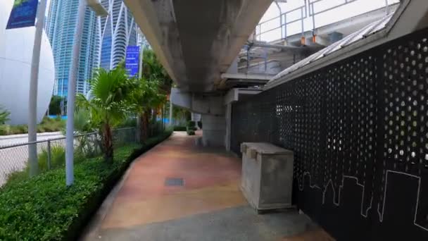 Bewegungsvideo Miami Pfad Unter Der Bahn Von Museum Park Station — Stockvideo