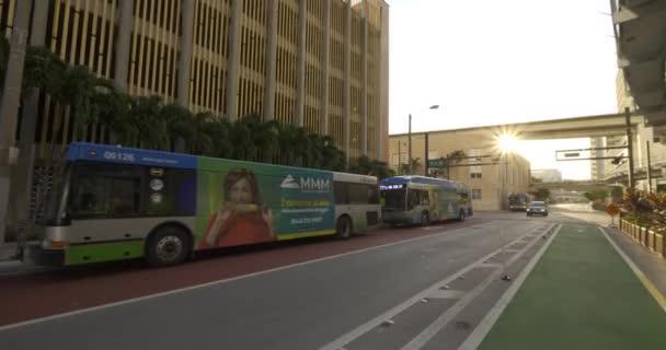 Miami Usa Жовтня 2020 Hybrid Electric City Bus Downtown Miami — стокове відео