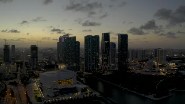 Downtown Miami Nacht Beelden Reisbestemming Wolkenkrabbers — Stockvideo