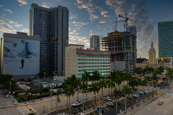 Miami Usa Oktober 2020 Luftaufnahme Downtown Miami Der Dämmerung Mit — Stockfoto
