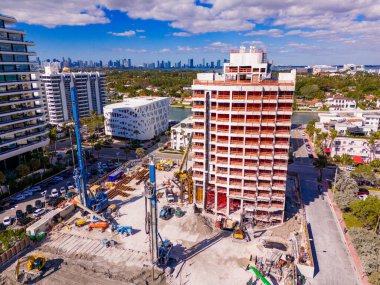 Miami Beach, FL, USA - February 27, 2024: Aerial photo Aman Hotel Miami Beach opening 2026 clipart