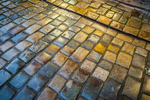 Antique Illuminated Cobblestone Surface Cesky Krumlov Czech Republic — Stock Photo, Image