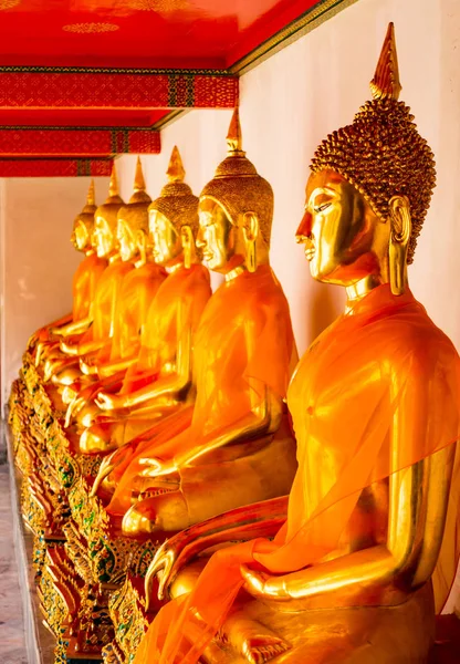 Row Sitting Buddha Statues Wat Pho Temple Reclining Buddha Bangkok — Stock Photo, Image