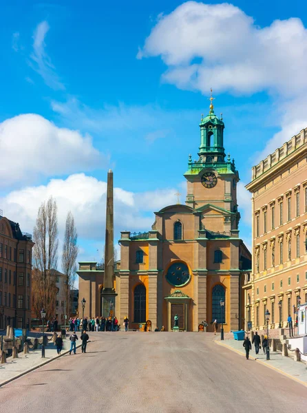 Függőleges Megtekintése Nagytemplom Storkyrkan Slottsbacken Stockholm Svédország Európa — Stock Fotó
