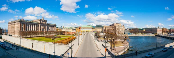 Panorámás Kilátás Nyílik Helgeandsholmen Svéd Parlament House Riksplan Norrbro Opera — Stock Fotó