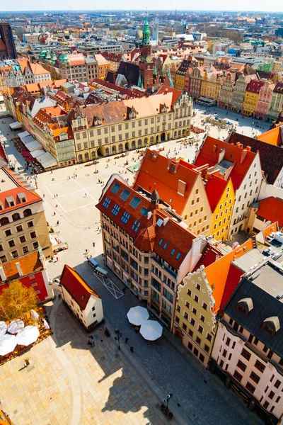 Verticale Luchtfoto Van Marktplein Van Elizabeth Kerk Wroclaw Polen — Stockfoto
