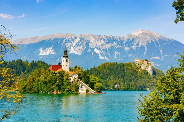 메리의 Carniola 슬로베니아 백그라운드에서와 Bled의 바다로 둘러싸인 — 스톡 사진