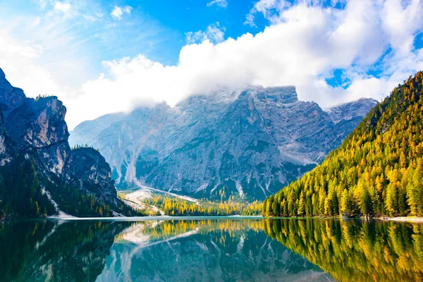 Vista Del Paisaje Sur Del Lago Prags Braies Brunico Bolzano — Foto de Stock