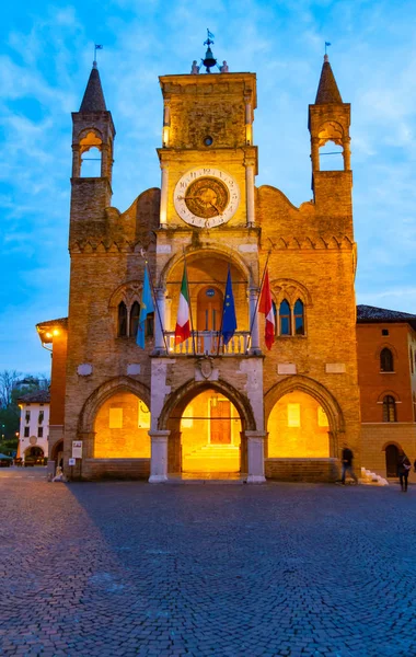 Vertical View Pordenone City Hall Evening Blue Hour Friuli Venezia — стоковое фото