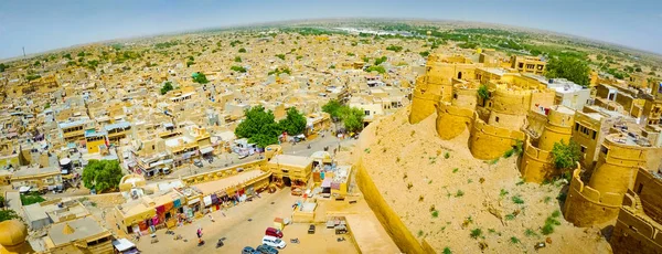 Kraliyet Sarayı Üst Üzerinde Giriş Jaisalmer Çatıları Çevresindeki Çöl Rajasthan Stok Resim