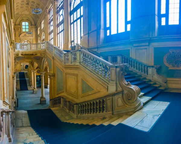 Barokowe Wejście Hall Podwójne Schody Dla Palazzo Madama Piazza Castello — Zdjęcie stockowe