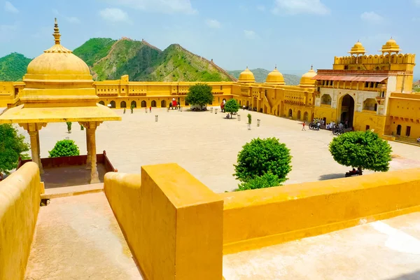 Γωνία Προβολής Amber Fort Πρωτογενούς Αυλή Γνωστή Jaleb Chowk Καψαλίζονται — Φωτογραφία Αρχείου