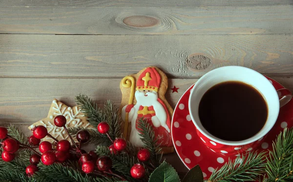 Święty Mikołaj Ciasteczka Filiżankę Herbaty — Zdjęcie stockowe