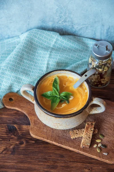 Вкусный Тыквенный Суп Сезонная Осенняя Еда — стоковое фото