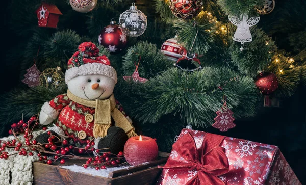 Weihnachtsbaum Mit Dekorationen Und Geschenken Hause — Stockfoto