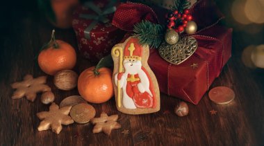 Saint Nicholas cookies with gifts clipart