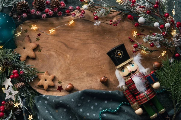 Biscuits Noël Décor Festif Avec Casse Noix — Photo