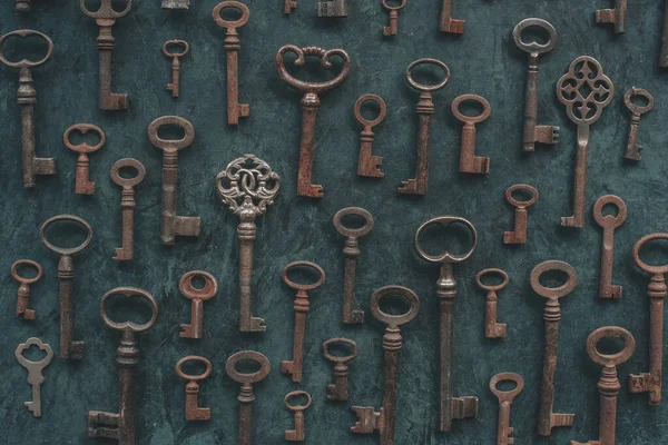 Flat Lay Vintage Key Pattern Old Background — Stock Photo, Image