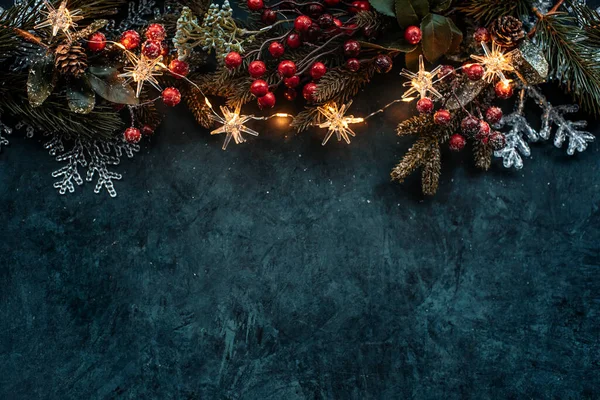 Vánoční Pozadí Slavnostní Výzdobou Jedle Místo Pro Text — Stock fotografie