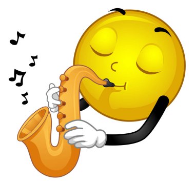 Maskot Smiley Saksafon İllüstrasyon