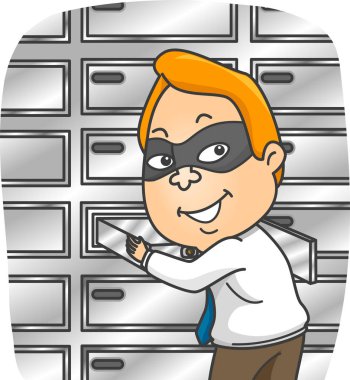 Man Stealing Safety Deposit Box Illustration clipart