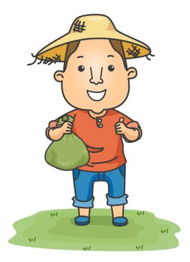 Man Çiftçi Para Çantası Tamam İllüstrasyon