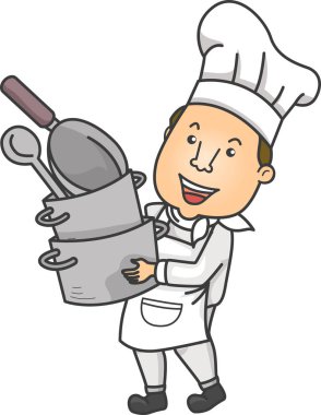 Man Chef Tencere İllüstrasyon