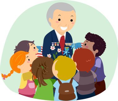 Kıdemli Man Stickman Kids Veteran İllüstrasyon