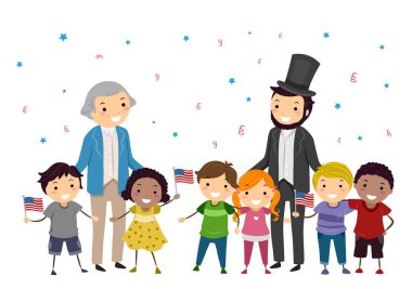 Çöp Adam Çocuk Lincoln Washington İllüstrasyon