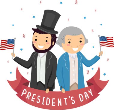 Stickman Lincoln Washington Presidents Day Illustration clipart