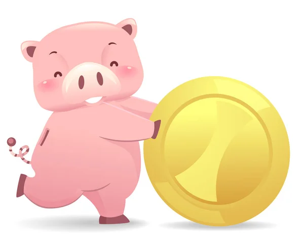 小猪银行机器人吉祥物卷硬币插图 — 图库照片