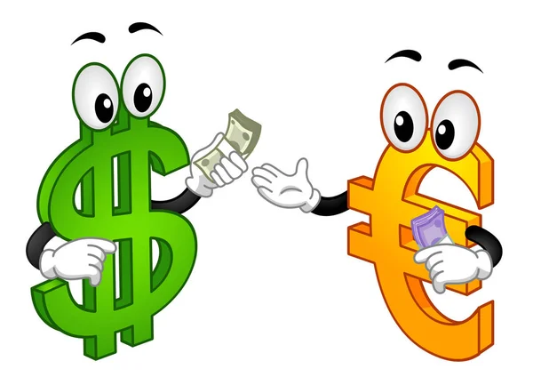 Dolar euro maskotki wymiana ilustracja — Zdjęcie stockowe