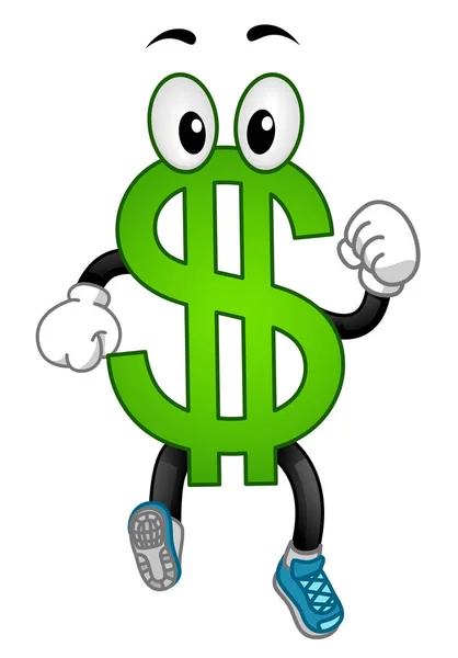 Dollar Mascot Run Illustration — Stock Photo, Image