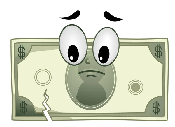 Money Bill Mascot Torn Illustration — 图库照片