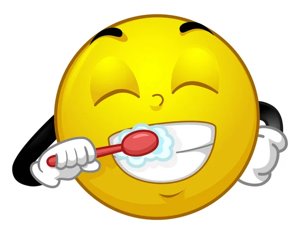 Maskot Smiley Fırçalama Diş İllüstrasyon — Stok fotoğraf