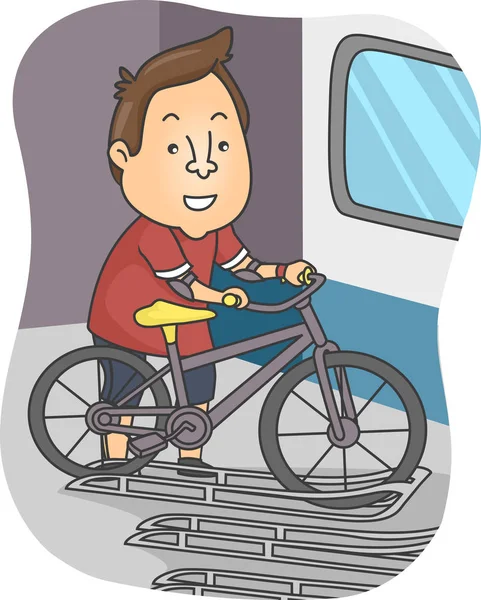 男子自行车持有人火车插图 — 图库照片