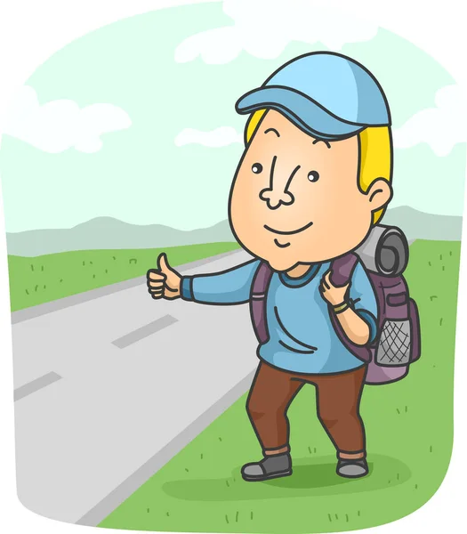 Man Backpack Hitch Hike Sign — Stock Photo, Image
