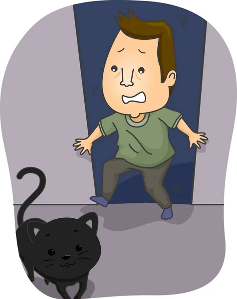 Uomo spaventato gatto nero — Foto Stock
