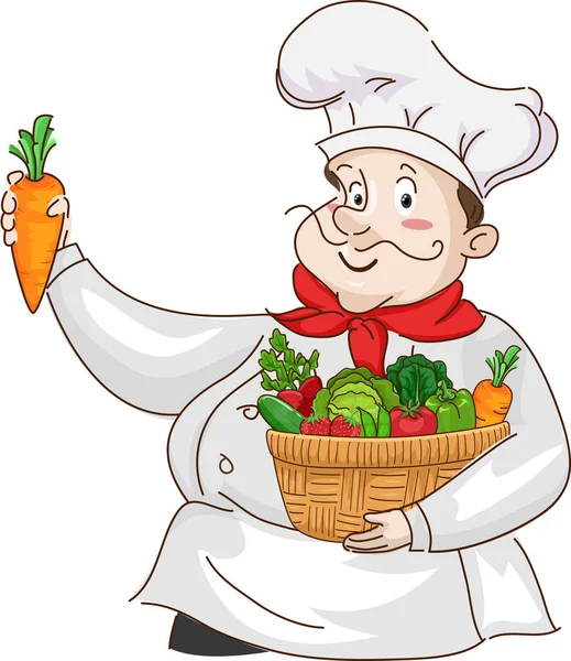 Uomo Chef Basket Frutta Verdure Illustrazione — Foto Stock