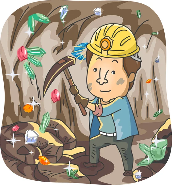 Man Colorful Crystal Miner — Stock Photo, Image