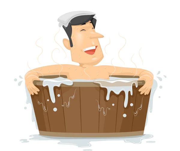 Człowiek Hot Tub drewno ilustracja — Zdjęcie stockowe
